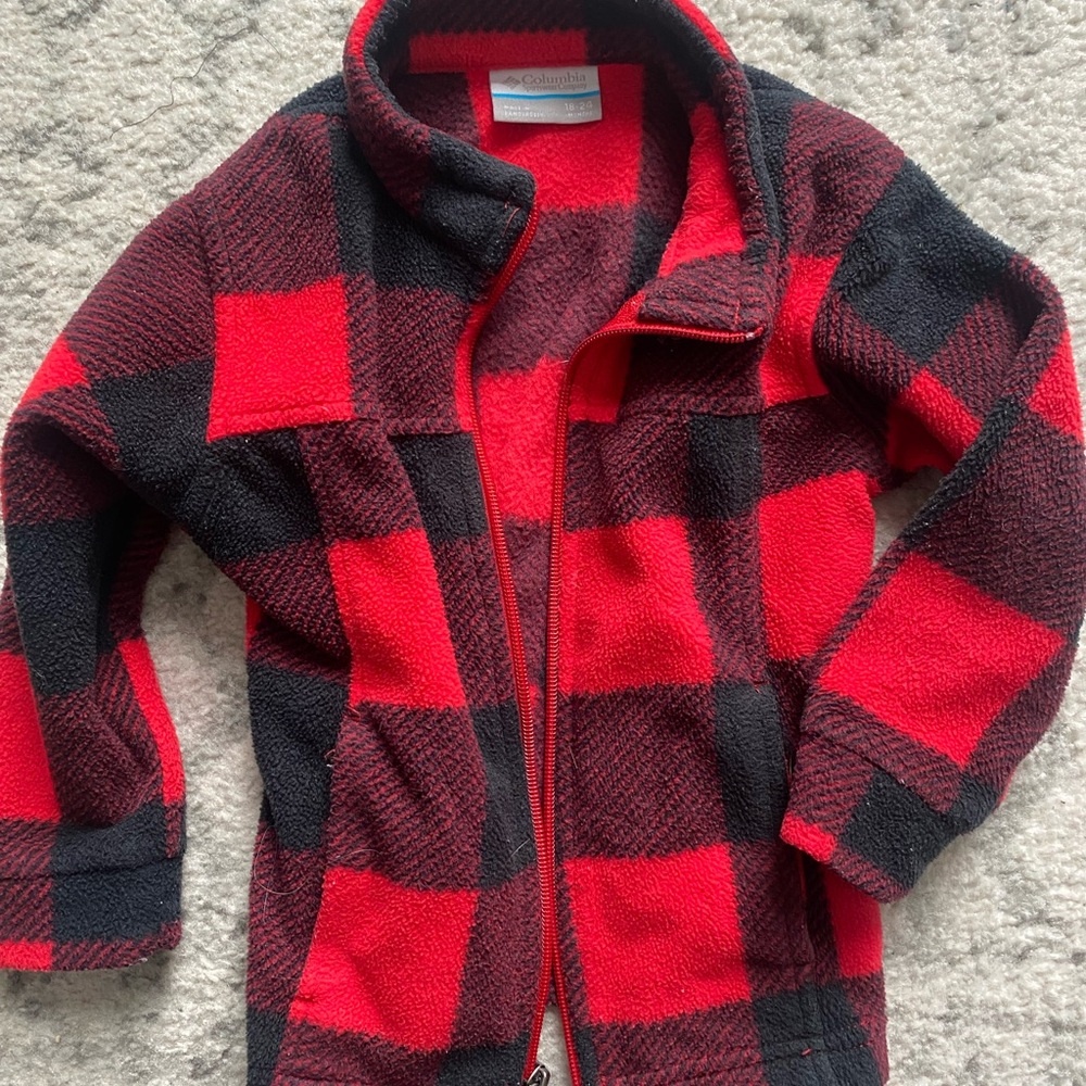 Columbia Red and Black Plaid Fleece Jacket